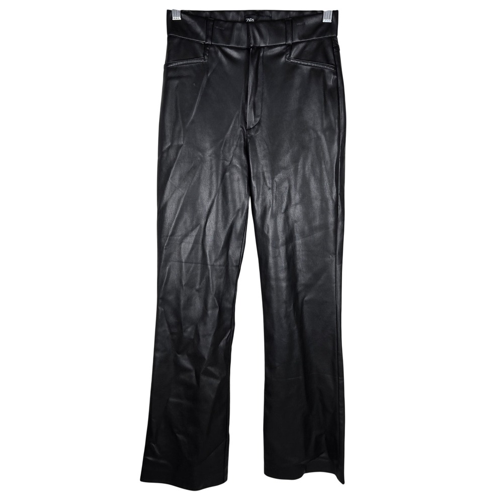 Zara Faux Leather High Rise Trousers Black Size US S